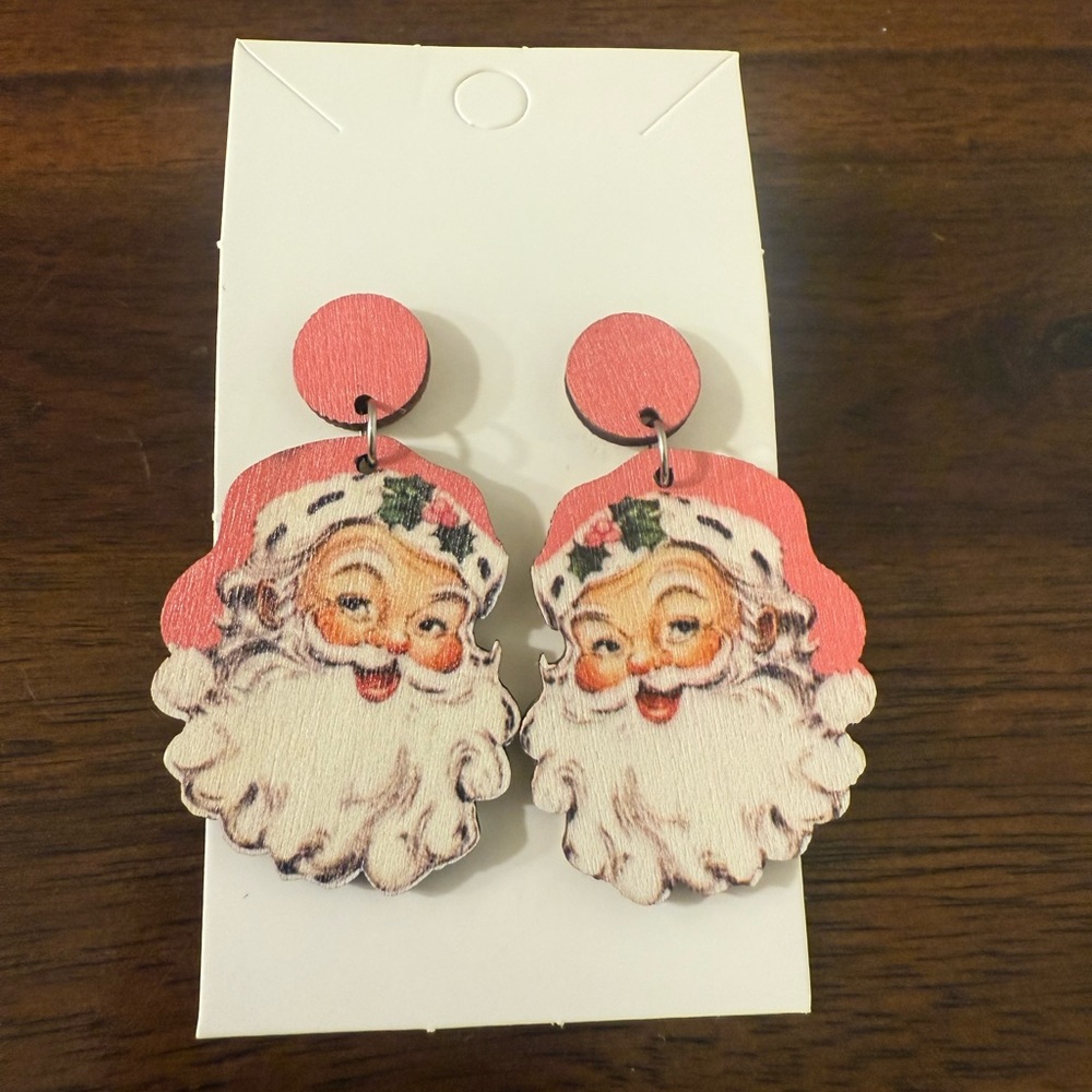 🎄Pink Santa Wooden Dangle Earrings